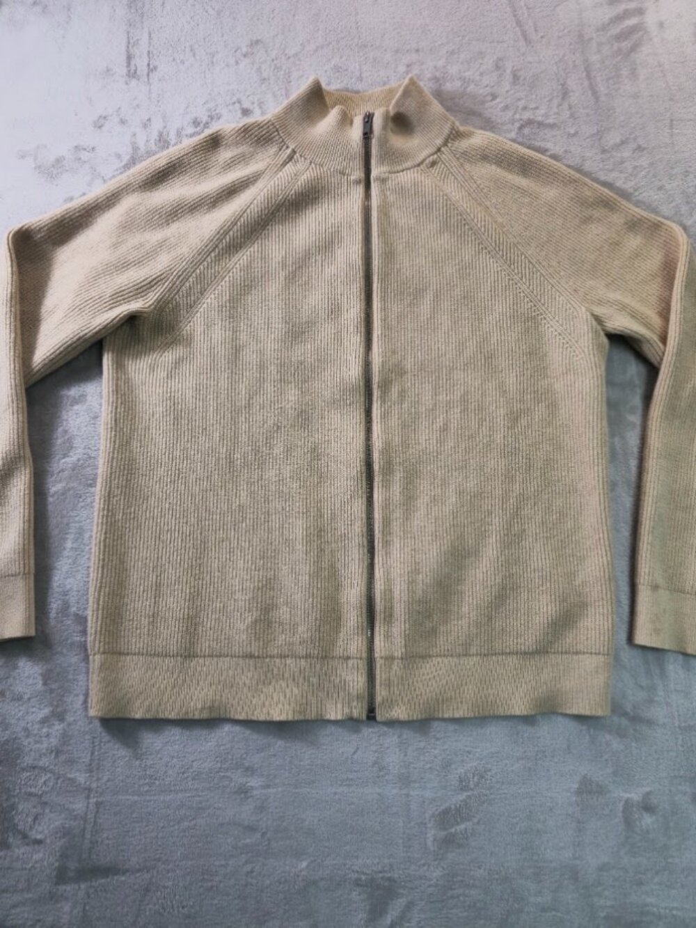 Banana Republic‎ Men's Medium Beige Full Zip Mock Neck Knit Sweater